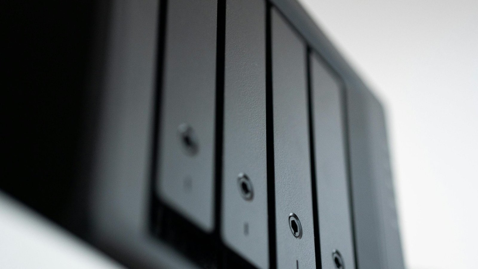 Detailed view of a black data storage unit highlighting modern technology and data management.