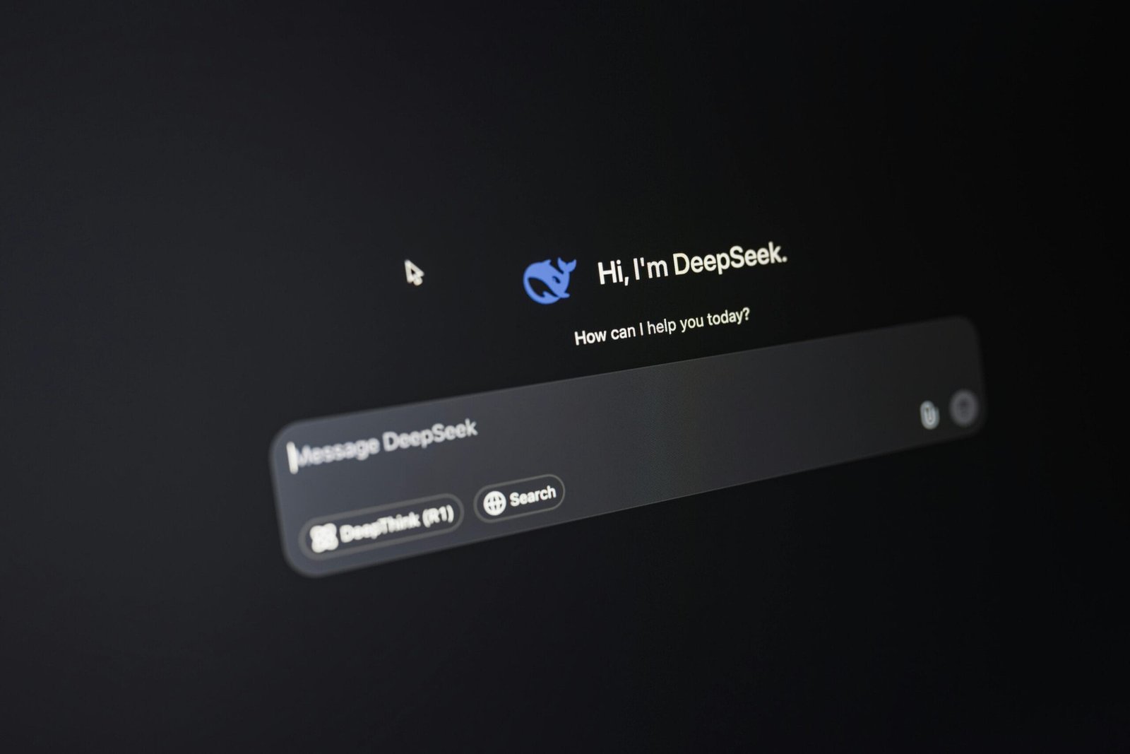 Close-up of DeepSeek AI interface on a dark screen highlighting chat functionality.